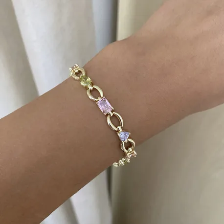 Renkli Taşlı Gold Bileklik