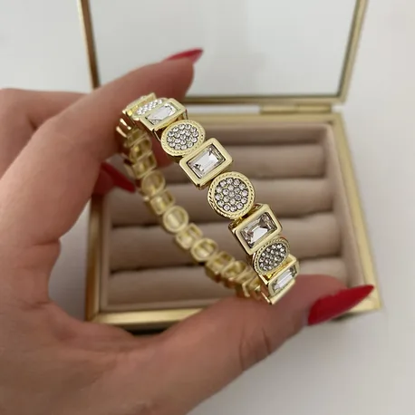 Oval Kare Taşlı Gold Bileklik
