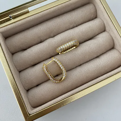 Gold Taşlı Halka Küpe